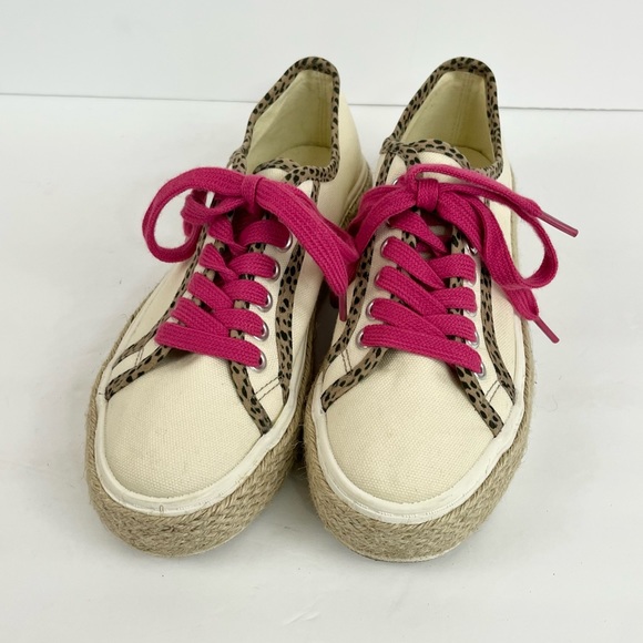 Michelle McDowell Cream Leopard Espadrille Pink Lace Up Sneakers Women’s Size 6 - Picture 1 of 14